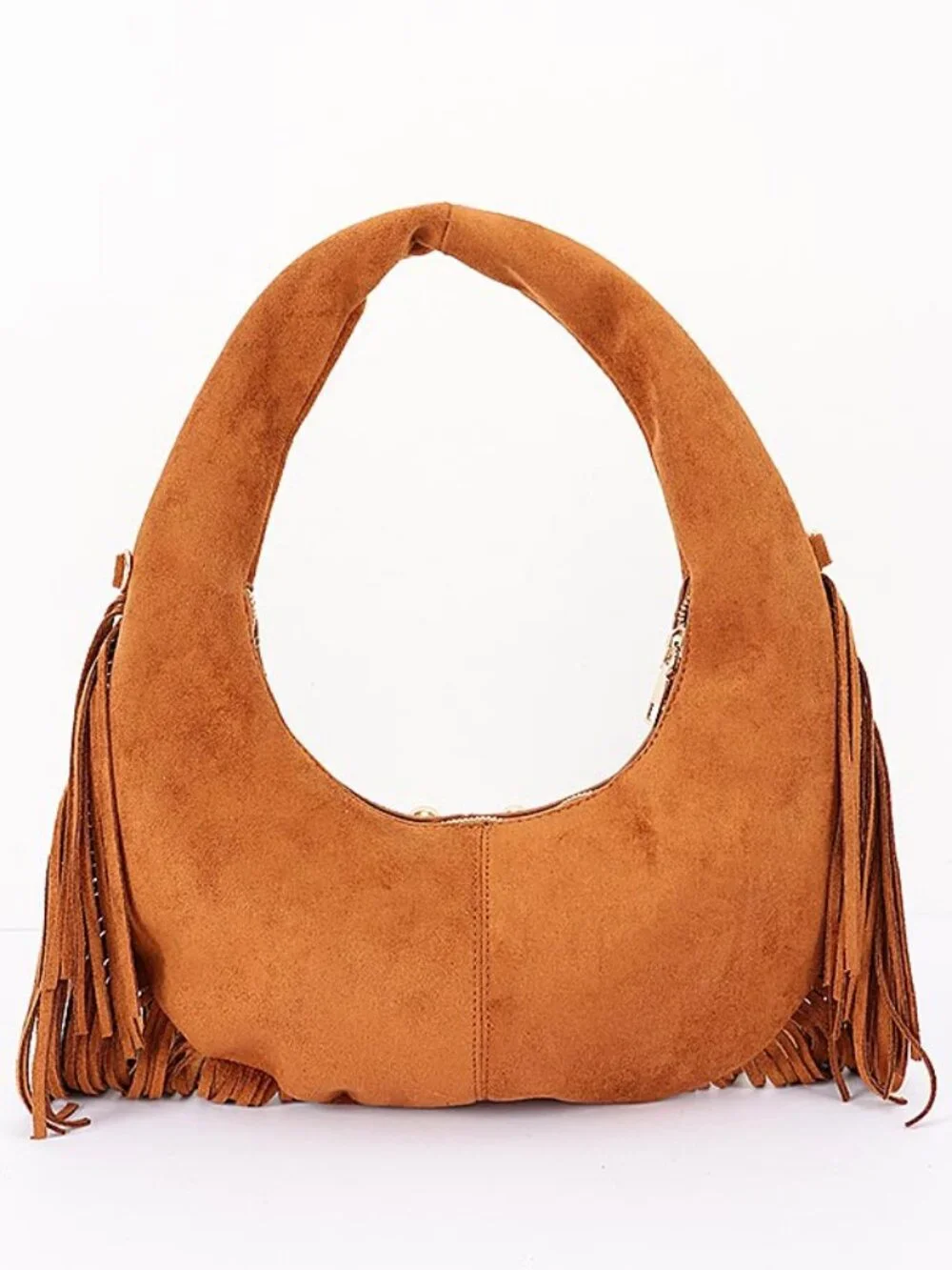Trendy Metal Studded Fringe Hobo Bag
